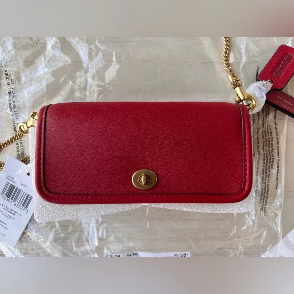 🍒 NWT COACH Glovetanned Leather Mini Dinky Bag 14 B4/ruby red limited edition - Picture 6 of 11